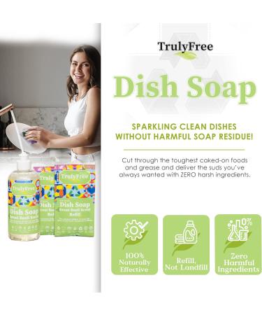 Truly Free Natural Dishwashing Liquid - Plant-Based Sweet Basil Dish Soap | 2 Refill Packs & 1 Refillable Bottle Starter Kit | Eco-Friendly International Shipping - Buy Online on SooperMarket.com