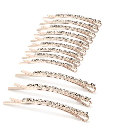 Hanyousheng Hair Pins 12 Pieces Rhinestone Bobby Pins Crystal Hair Clips Hair Slides for Women Ideal for All Hair Types (Gold)
