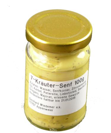 Wiedemer-refreshing 7-herb mustard made of fresh preparation with selected natural vegan ingredients-1 glass of 100g gourmet mustard for fish salad dressing meat sausages and much more.