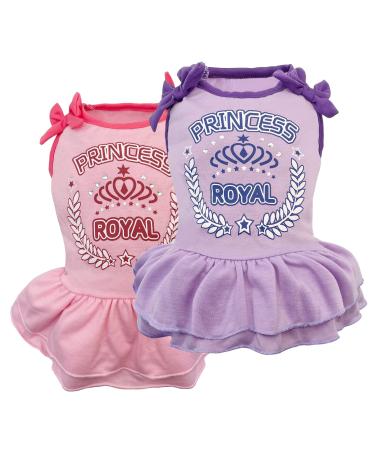 KYEESE 2Pack Dog Dresses Princess Bowtie Doggie Sundress Dog Dress for Small Dogs Medium Purple+Pink