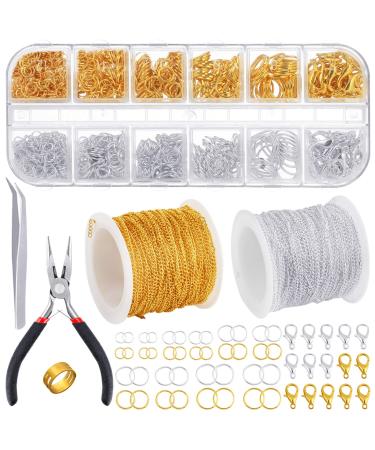 PP OPOUNT 65 Feet Jewelry Chains Necklace Chains 2 mm Jewelry Making Chains with 960 Pieces Jump Rings 40 Pieces Lobster Clasps Jewelry Making Tools for Jewelry Making(Gold, Silver Total in 65 Feet) gold&silver