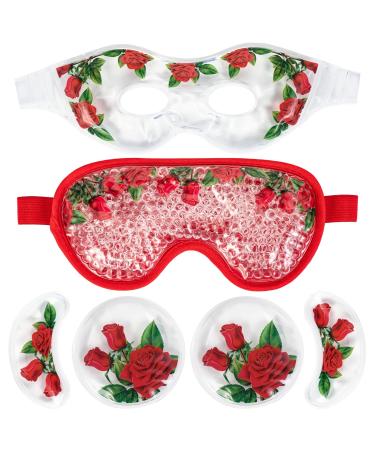 Cooling Gel Eye Mask Set - Ice Face Mask with Eye Holes and Plush Backing Cold Hot Eye Compress and Reusable Cooling Pads for Eyes Puffiness Migraine Headache Dark Circles Dry Eyes (4 PCS) Roses