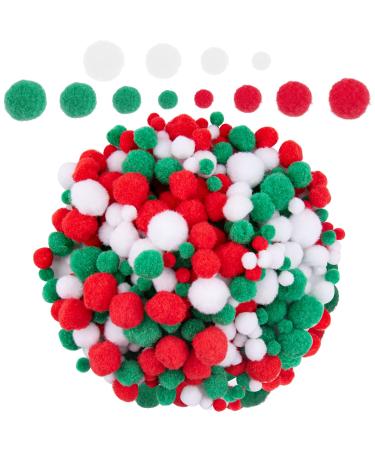BQTQ 1200 Pieces Christmas Pom Pom Mini Craft Pom Pom Balls Fluffy Pom Pom for Craft Making and Christmas Decorations (3 Sizes  White  Green  Red)