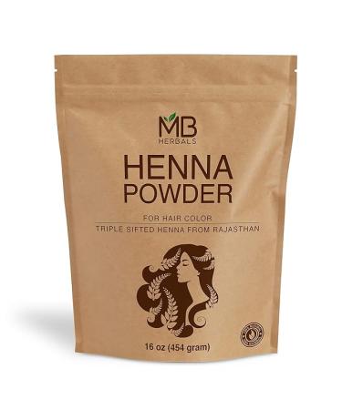 MB Herbals 100% Natural & Pure Henna Powder 1 lb | 16 oz / 454g | For Natural Orange-Red Hair Color | Triple Sifted | Raw | Non-Radiated |Pure Henna from Marwar Rajasthan