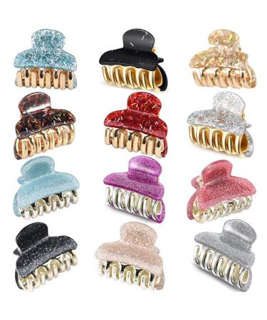 12pcs Small Plastic Hair Clips Sequin Acrylic Hair Clip Colorful Mini Hair Clip for Girls Women