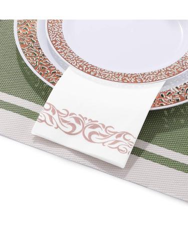 100 Pack Rose Gold Disposable Guest Towels - Soft and Absorbent Linen-Feel Hand Towels for Kitchen, Parties, Weddings - Single-Use Napkins for Events - Buy Online on SooperMarket.com