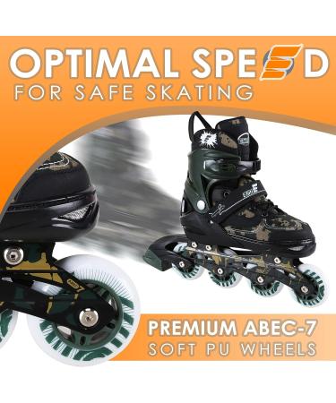 Eliiti Adjustable Kids Inline Skates - Digital Camouflage Green | Size Small US 13.5J-3 - Buy Online on SooperMarket.com
