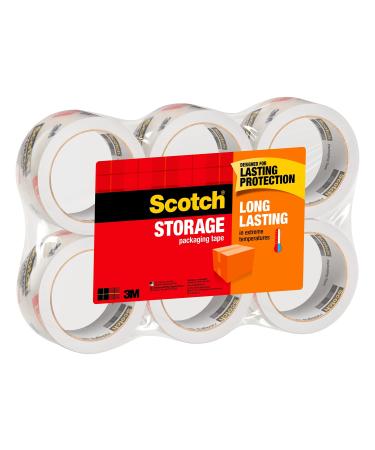 Scotch Long Lasting Storage Packaging Tape, 1.88" x 54.6 yd, Designed for Storage and Packing, Stays Sealed in Weather Extremes, 3" Core, Clear, 6 Rolls (3650-6)