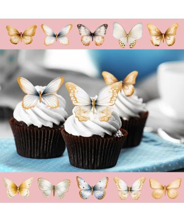 30 x Pre-Cut Beautiful Gold Golden Pastel Butterflies Edible Wafer Rice Paper Cupcake Cake Dessert Toppers