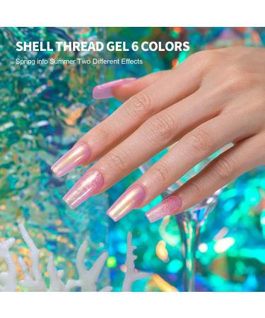 RARJSM Pearl Gel Nail Polish Set 6 Colors Aurora Pink White Green Purple Shimmer Mermaid Shell Glitter Pearlescent Gel Polishes Swirl Thread Effect Gel Soak Off LED UV Curing Requires Home Salon Use Elf Pearl - Buy Online on SooperMarket.com