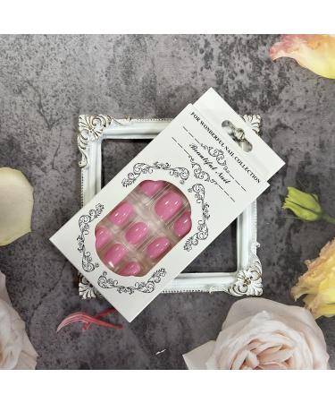 Rose Pink Square Press-on Nails - Full Cover Short Fake Nails for Women & Girls | Glossy Acrylic Design - Barbie Powder - Manicure Art Decor - Buy Online on SooperMarket.com