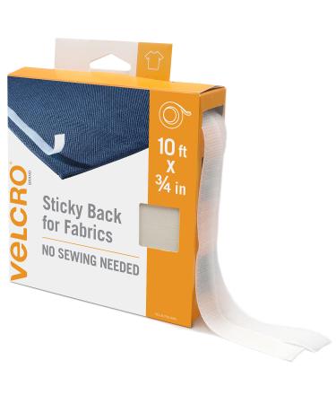 VELCRO Brand Sticky Back for Fabrics  10 Ft Bulk Roll No Sew Tape with Adhesive  Cut Strips to Length Permanent Bond to Clothing for Hemming Replace Zippers and Snaps  White White Sticky Back Fabric Tape Sticky Back