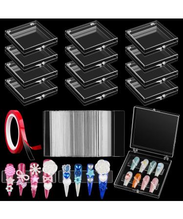 63 PCS Press on Nails Packaging Set Kalolary Clear Nail Tips Display Storage Box Set Including Packaging Boxes Double Sided Tape and Transparent Nail Display Stand Holder for Press on Nail Business 63 Piece Set