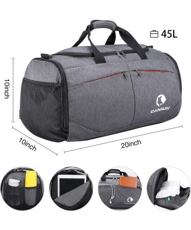 Canway 45L Sports Gym Bag Travel Duffel with Wet Pocket & Shoes Compartment - Lightweight Gray | Men & Women - Buy Online on SooperMarket.com