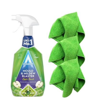 Mould Remover Spray Set - Bundle Includes Astonish Mould and Mildew Remover Spray and Pack of 3 Microfibre Cloths set - Black Mould Remover Kit