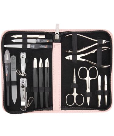 Three swords - 16 pcs.Manicure pedicure set 'Cinisello' |High-quality nail case made of synthetic leather for hand and foot care.Color: pink |Contents: nail scissors nail clippers tweezers & much more!Pink / synthetic leather