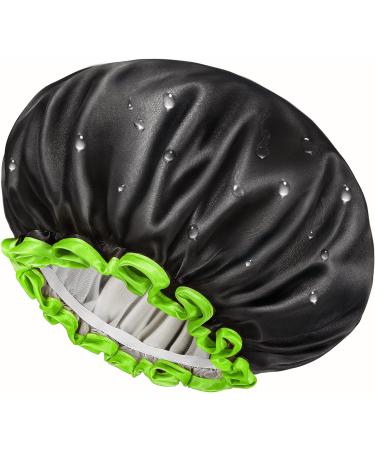 Mikimini Black Small Shower Cap for Kids - Double Layer Waterproof Bathing Hair Cap with Reusable PEVA Lining - Cute & Stretchy Shower Hat - Buy Online on SooperMarket.com