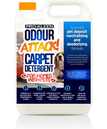 Pro-Kleen Odour Attack! Pet Carpet Cleaner Enzyme Shampoo 5L Citrus - Urine Cleaner with Active Enzymes to Eliminate Urine Faeces & Vomit Stains From Dogs Cats Humans All Carpet Types