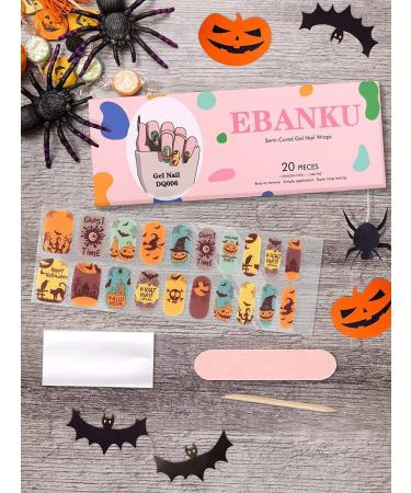 EBANKU Halloween Gel Nail Polish Strips - 20 Stickers for Pumpkin Witch Nail Designs with Nail File Stick - UV/LED Lamp Required - Buy Online on SooperMarket.com