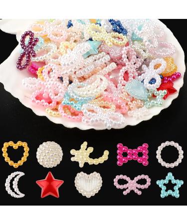 WLLHYF 480 Pcs 3D Nail Charms Assorted Colorful Multi Shapes Pearl Charms Heart Flower Bow Star Mixed Applique Cute Hollow Beads Manicure Decoration for Nail Art DIY Crafts Jewelry Accessories - Buy Online on SooperMarket.com