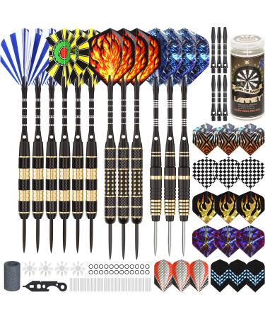 Darts Metal Tip Set - Darts Steel Tip Set Professional 20 Grams 24 Grams and 26 Grams Metal Tip Darts with Aluminum Shafts Brass Barrels Extra Dart Flights Sharpener Tool Kit Carrying Case 12 packs tip darts and accessories
