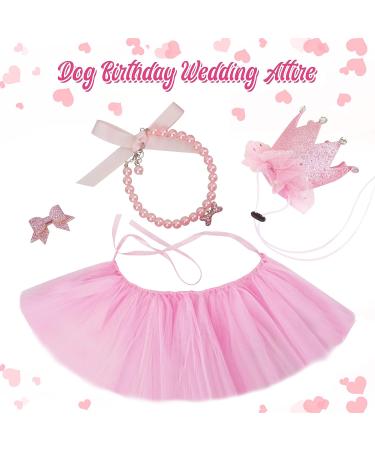 GAGILAND Dog Birthday Outfit - Pink Puppy Tutu Set with Adorable Hat and Necklace for Small Girl Dogs - Buy Online on SooperMarket.com