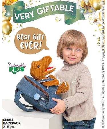 Naturally KIDS Small Dinosaur Backpack - Toddler Boy Girl Backpack with Stuffed Animal - Gifts for 3 Year Old - Brown T Rex Design - Buy Online on SooperMarket.com