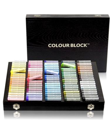 COLOUR BLOCK 100pc Wooden Case Soft Pastel Art Set for Beginners and Experienced Artists Assorted Colors Square Chalk Pastels Art Supplies for Drawing Blending Shading