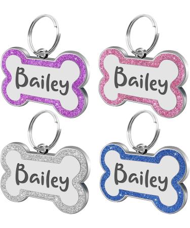 Personalised Dog Tags for Pets Engraved UK Dog Tag Glitter ID Tags for Dogs with Any Name & Text Custom Bone Stainless Steel Dog Name Tag for Pets Puppy Dog Cat Furry Friend(Pink S Bone) - Buy Online on SooperMarket.com