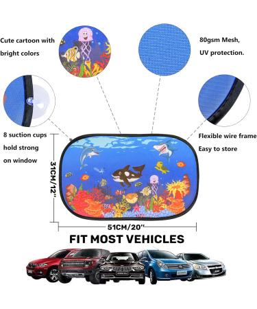 iZoeL Car Sun Shade for Kids 2pcs | Self-adhesive Side Window & Rear Sunshades Universal with 8 Suction Cups | Sun Glare and UV Rays Protection | Blue Ocean Design - Buy Online on SooperMarket.com