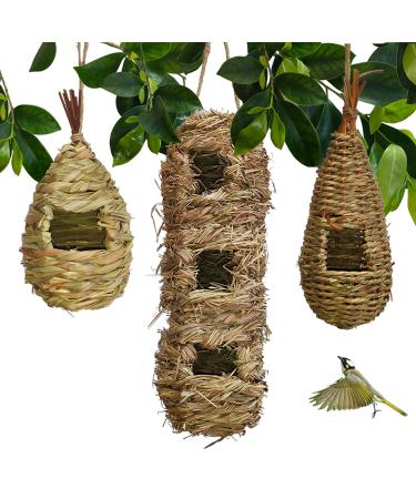 Hand-Woven Teardrop Shaped Eco-Friendly Birds Cages Nest Roosting,Grass Bird Hut,Hanging Bird House,Cozy Resting Place,100% Natural Fiber,Ideal for Birds - Provides shelter from Cold Weather
