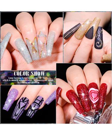 MEET ACROSS Reflective Glitter Gel Polish Set - Sparkly Shiny Disco DJ Nail Varnish - 12PCS 8ML Soak Off UV LED Gel - Buy Online on SooperMarket.com