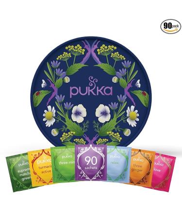 Pukka Tea Organic Herbal Tea Sampler for Everyday Wellness Best for Birthdays, Anniversaries & Holidays 90 Tea Bags 6 Flavors