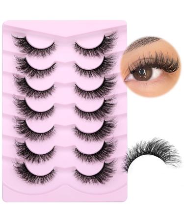 Lashes Natural Look Cat Eye False Eyelashes Mink Fluffy Fox Eye Lashes Wispy 15mm 6D Volume Strip Fake Eyelash Extension Look by PHKERATA 7 Pairs Pack Cat Eye Lashes