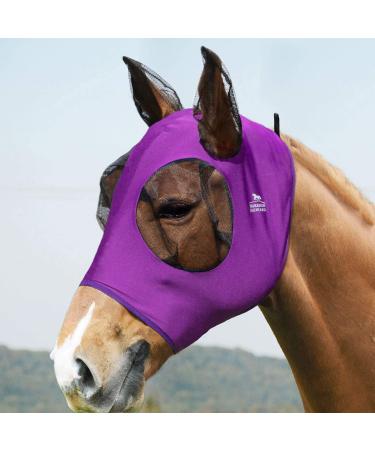 Harrison Howard Elasticity Horse Fly Mask Superb Comfort with UV Protection Standard Horse Fly Mask for Horse-Amethyst Cob (Medium) Amethyst