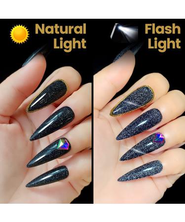 YTD Likomey Reflective Glitter Gel Nail Polish 15ml - Black Flash Diamond Disco DJ Shimmer UV Gel Varnish - Salon Quality Sparkly Soak Off Nail Polish - 0.5 Fl Oz (Pack of 1) - Buy Online on SooperMarket.com