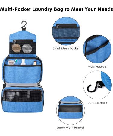 Cooja Hanging Toiletry Wash Bag with Hook & Handle - Sky Blue | Travel Gear Set for Men and Women | Includes 1 Toilet Bag + 2 Drawstring Bags - Buy Online on SooperMarket.com