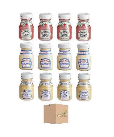 Heinz Mini Condiments Variety Pack- 12 Mini Glass Bottles Total- 4 Each of Heinz Mini Ketchup Bottles, Heinz Mayonnaise Mini Bottles, and Heinz Mini Dijon Mustard Bottles by Snackivore.