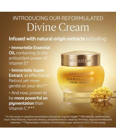 L'OCCITANE Immortelle Divine Cream 50 ml | Vegan & 93% Readily Biodegradable | Natural Alternative to Retinol | Luxury & Clean Beauty Anti-Ageing Moisturizer For All Skin Types - Buy Online on SooperMarket.com