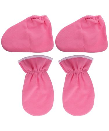 Lurrose 4pcs Paraffin Wax Gloves and Bootie Hand Care Treatment Spa Foot Cover Pink