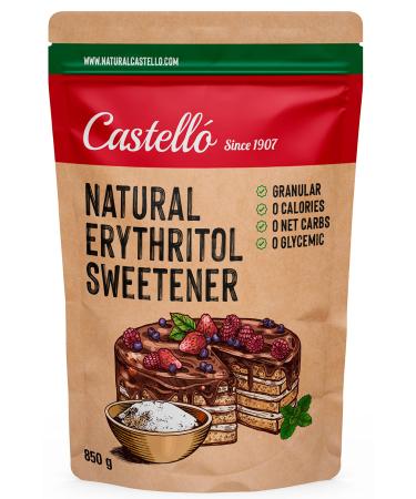 Natural Erythritol Sweetener - Granulated | 10g 7g of sugar | Sugar Substitute - Keto and Paleo - 0 Glycemic - 0 Calories - 0 Net Carbs - Made by corn 100% Non-GMO - Castello since 1907-850 g