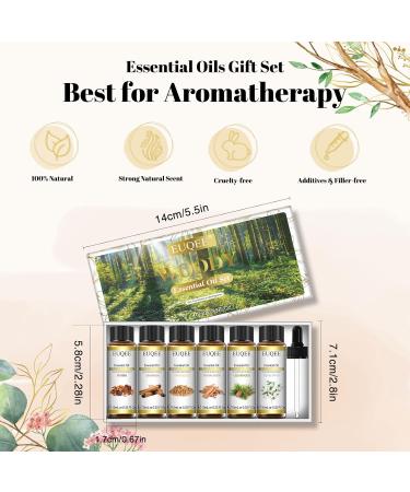 EUQEE Woody Aromatherapy Essential Oils Set - Eucalyptus, Cedarwood, Sandalwood, Frankincense, Cinnamon, Myrrh - 6 x 10ml White Bottles - Buy Online on SooperMarket.com