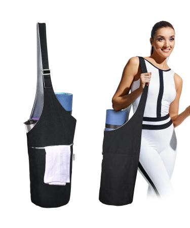 PACEARTH Yoga Mat Bag, 40" x15 Large Size Yoga Mat Carrier,Reversible Two-Tone Yoga Mat Tote-Fits Most Size Mats Black