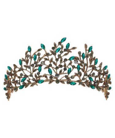 SWEETV Vintage Tiaras and Crowns for Women  Crystal Leaf Metal Tiara  Gothic Queen Crown  Birthday Party Quinceanera Pageant Prom Halloween Costume Headpieces Green Eden