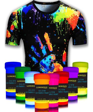 individuall Fabric Paint for Clothes - Set of 8 Neon  20mL  Black Light Glow in the Dark Paint Colors for Clothes  Textile and Canvas - Gifts for Artists Fabric UV Paint