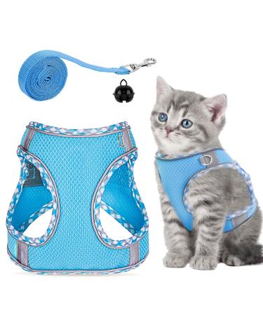 GOTRUST Cat Harness and Lead Set Breathable Mesh Kitten Harness Adjustable Escape-Proof Cat Vest with Leash Reflective Pet Harness for Small Animals Rabbit Cats Puppy - Blue