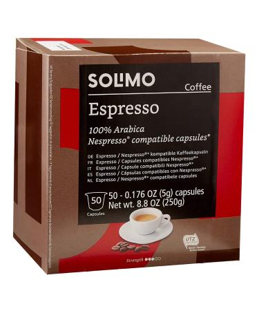 Amazon Brand - Solimo Espresso Capsules 50 CT, Compatible with Nespresso Original Brewers