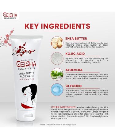 Geisha Kojic Acid Face Wash - 4.4 Fl oz / 118ml 0 Dark Spot Uneven Skin Tone Hyperpigmentation with Shea Butter and Coconut Oil - Buy Online on SooperMarket.com