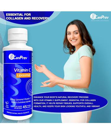CanPrev Liposomal Vitamin C 500mg with Vitamin E 10 IU 225ml - Citrus Vanilla Flavor - Liquid Vitamin C Complex - Enhanced Absorption - Antioxidant Supplement - Maintenance of Bones Teeth & Gums - Buy Online on SooperMarket.com