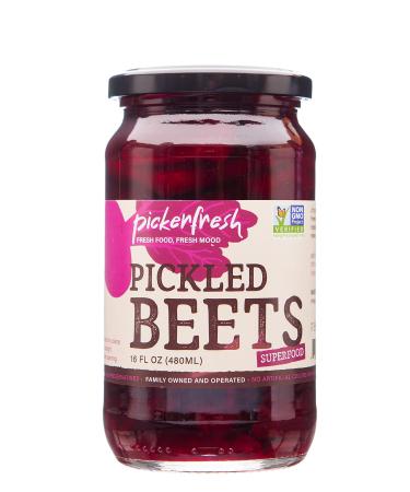 Pickerfresh Pickled Beets - Crinkle Cut Sliced Beetroot - Simple Natural Ingredients - Non-GMO, No Artificial Color & No Preservatives - 16 oz 1 Pack